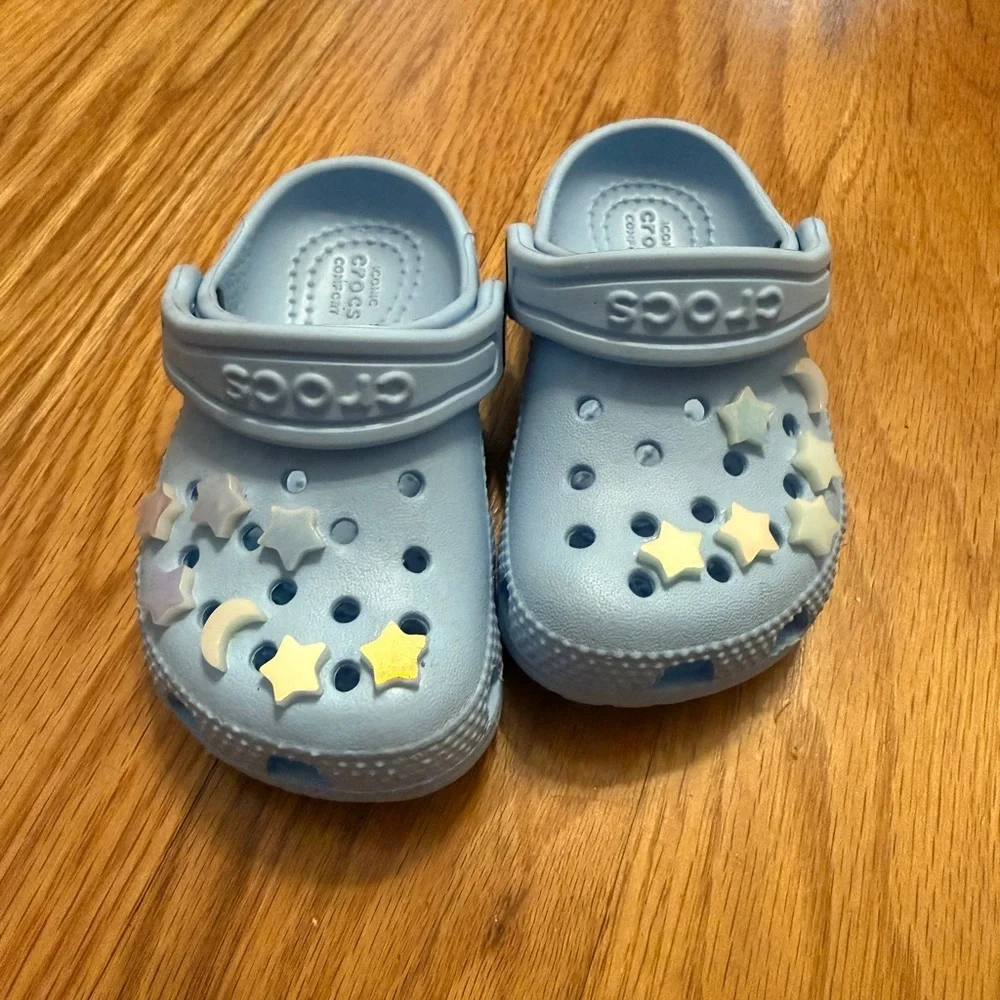CROCS Kids Light Blue Clogs with Star & Moon Charms